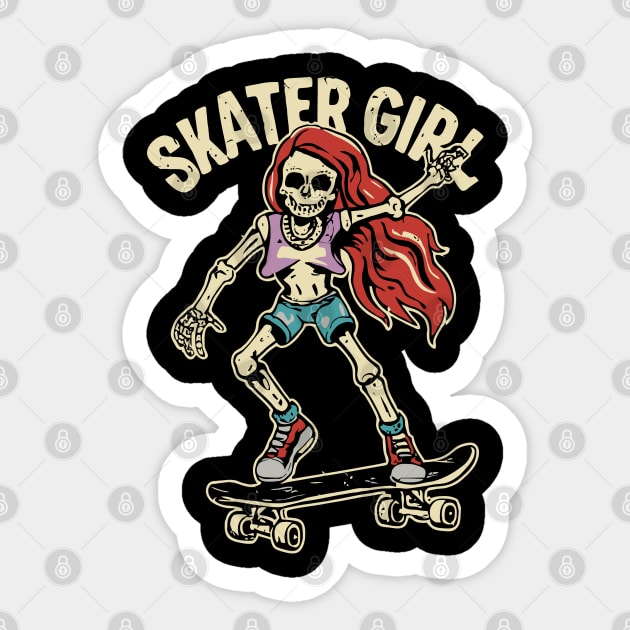 Skater Girl | Skull | Skateboard | Vintage | Classic Sticker by Ikibrai